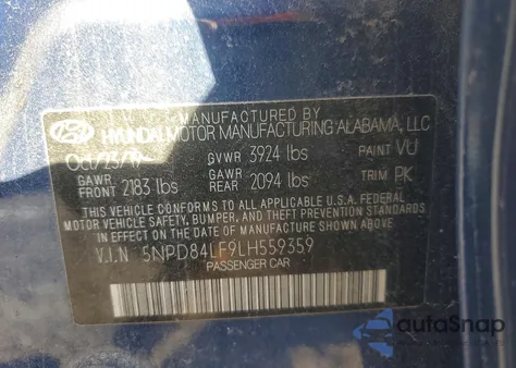 2020 Hyundai Elantra Sel z USA, uszkodzony, nr VIN 5NPD84LF9LH559359